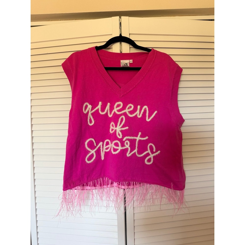 Queen of sparkles queen of sports fringe sweater dress size large